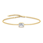 Bezel set emerald cut diamond chain bracelet 14K yellow gold