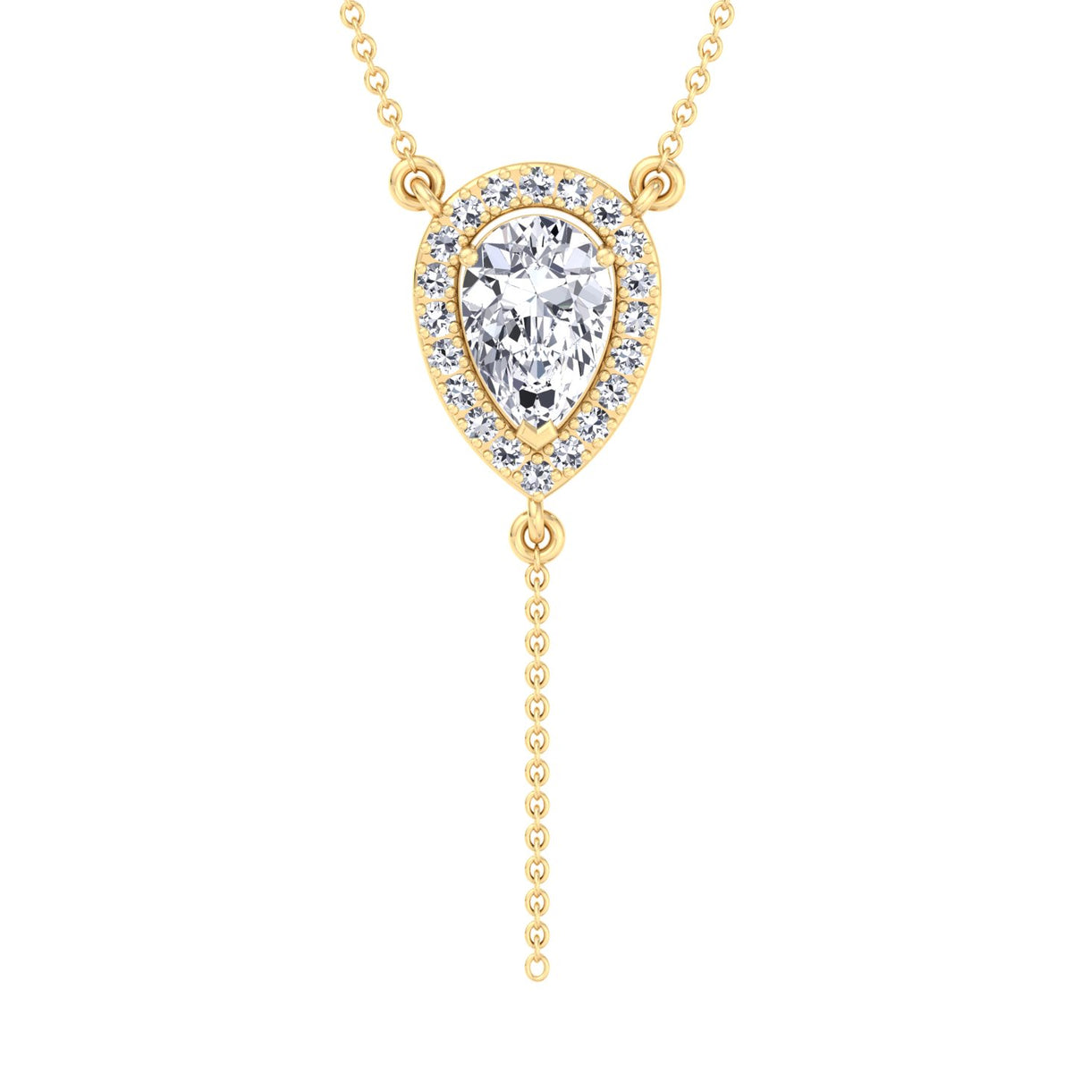 Hannah - 1.20CT Pear Shape Halo Diamond Lariat Necklace - Gem Jewelers Co