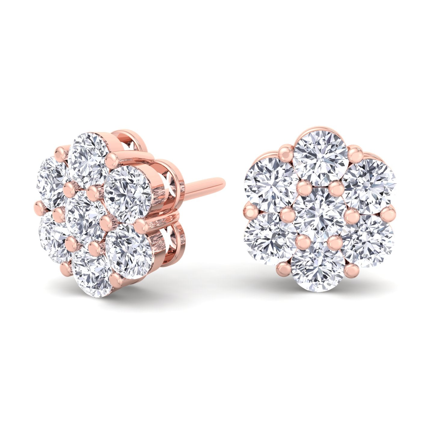 Pave Set Round Cut Diamond Flower Stud Earrings 18K Rose Gold 0.52Cttw |  eBay