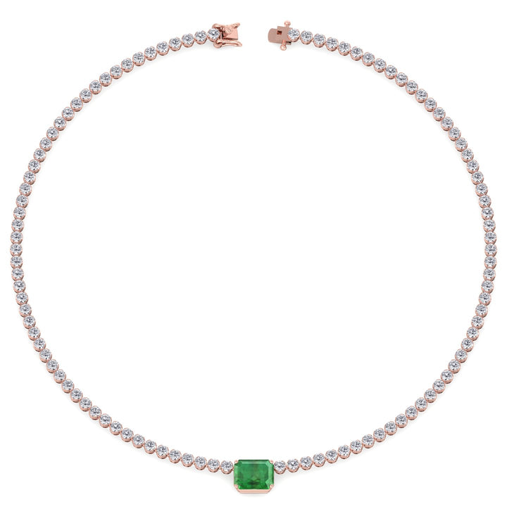 green-emerald-center-stone-and-round-cut-diamond-tennis-necklace-in-solid-rose-gold
