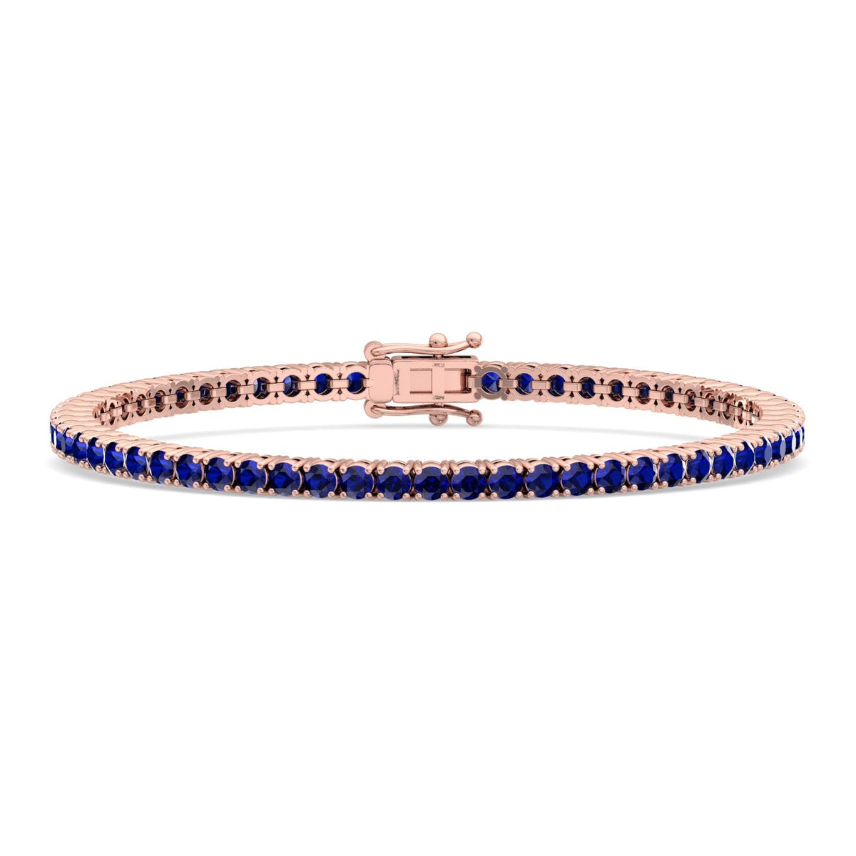 4-prong round blue sapphire tennis bracelet 14K rose gold