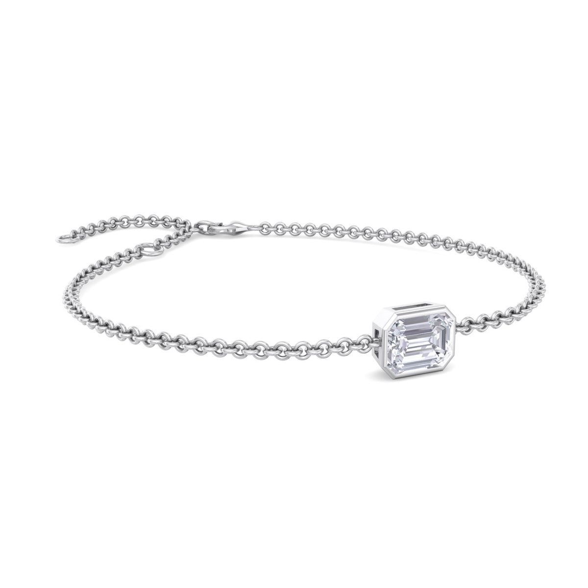 Natural emerald cut diamond chain bracelet 14K white gold