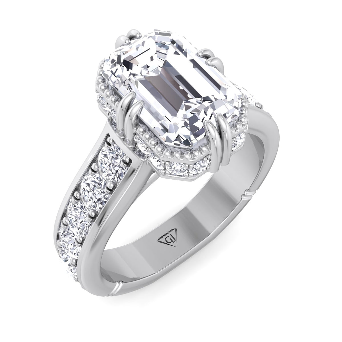 emerald-engagement-ring-with-side-stones-and-invisible-halo-in-solid-white-gold 