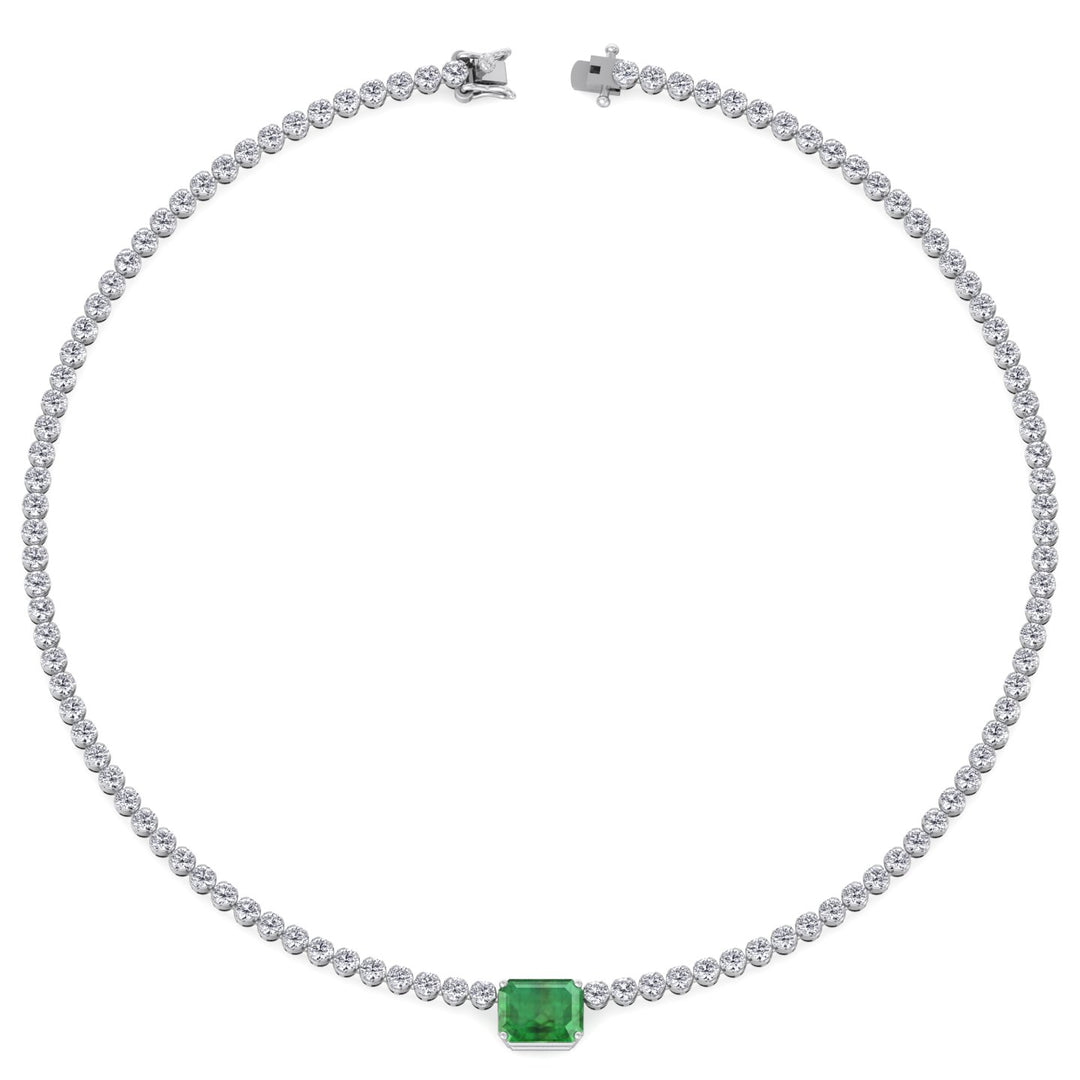 green-emerald-center-stone-and-round-cut-diamond-tennis-necklace-in-solid-white-gold