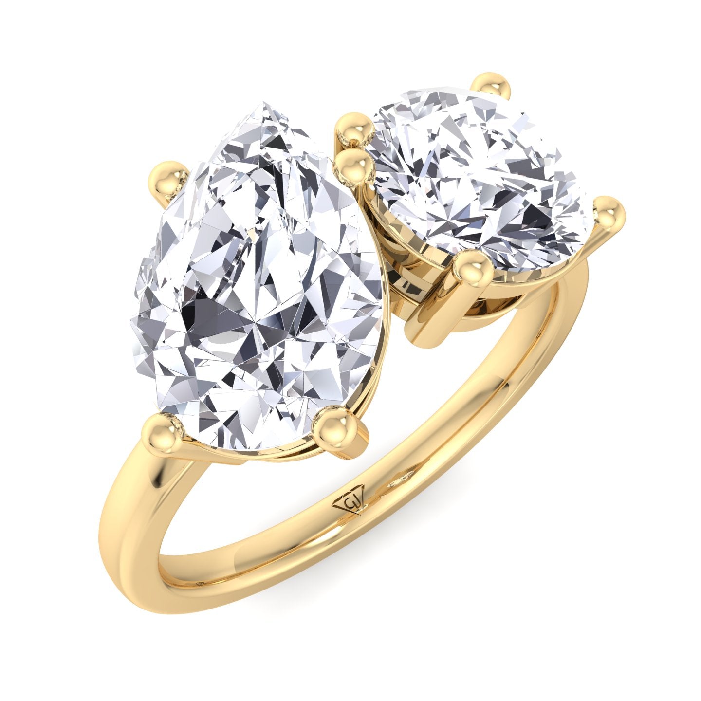 pear-and-round-double-diamond-engagement-ring-in-solid-yellow-gold