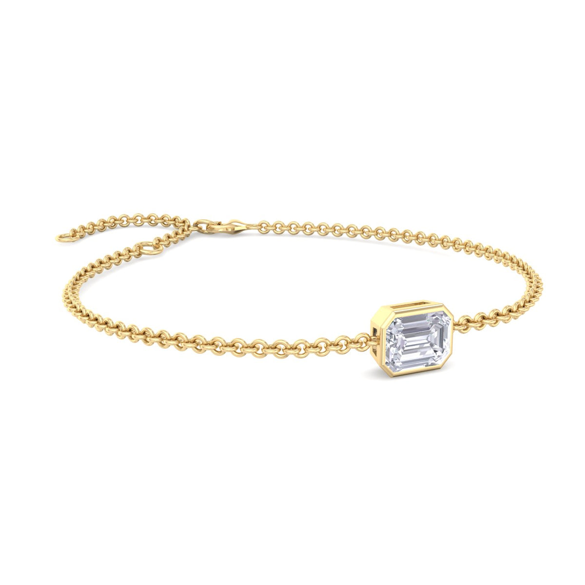 14K solid yellow gold emerald cut diamond chain bracelet