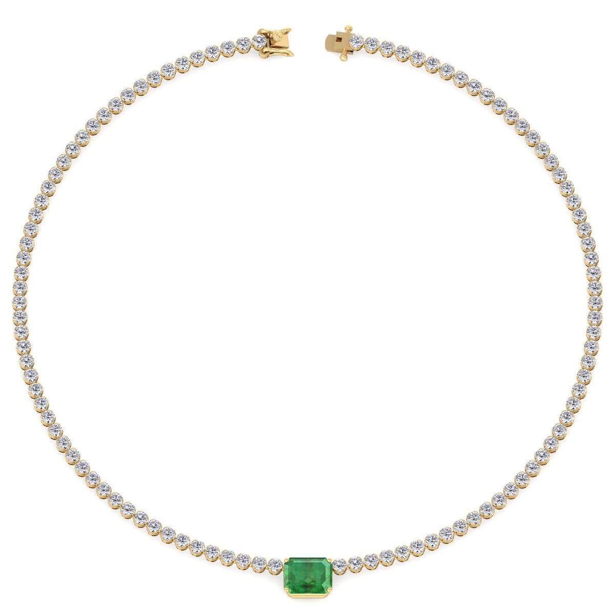 green-emerald-center-stone-and-round-cut-diamond-tennis-necklace-in-solid-yellow-gold