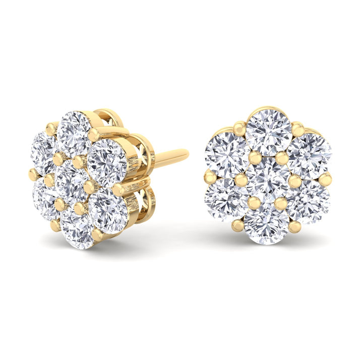 1CT Diamond Cluster Earrings In 18K Gold