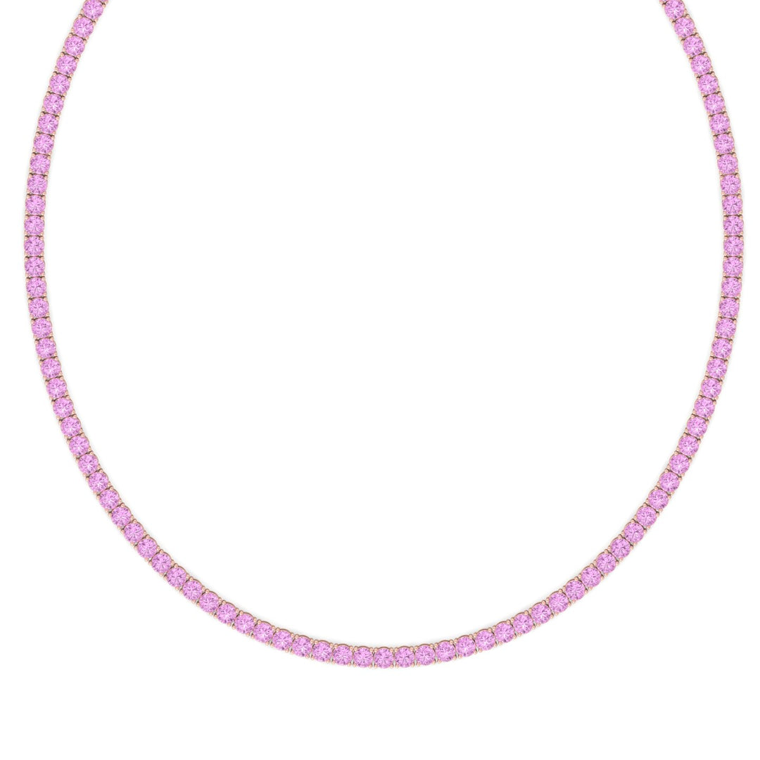 round-cut-pink-sapphire-tennis-necklace-4-prong-setting-18k-rose-gold