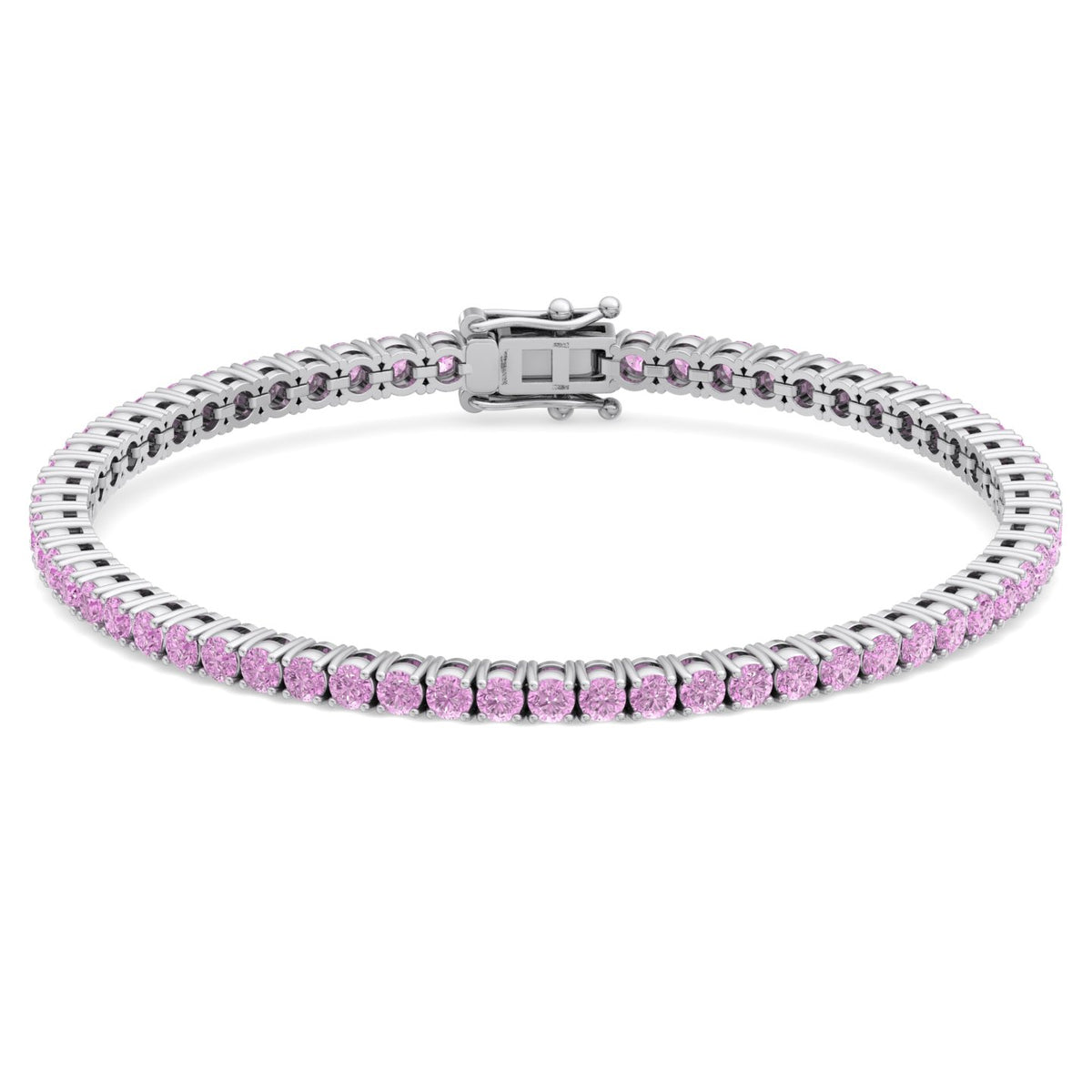 Natural pink sapphire tennis bracelet 14K white gold