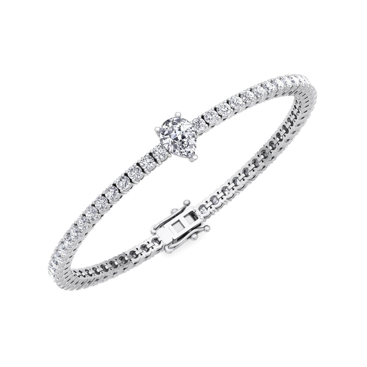 Pear shape diamond tennis bracelet 14K white gold
