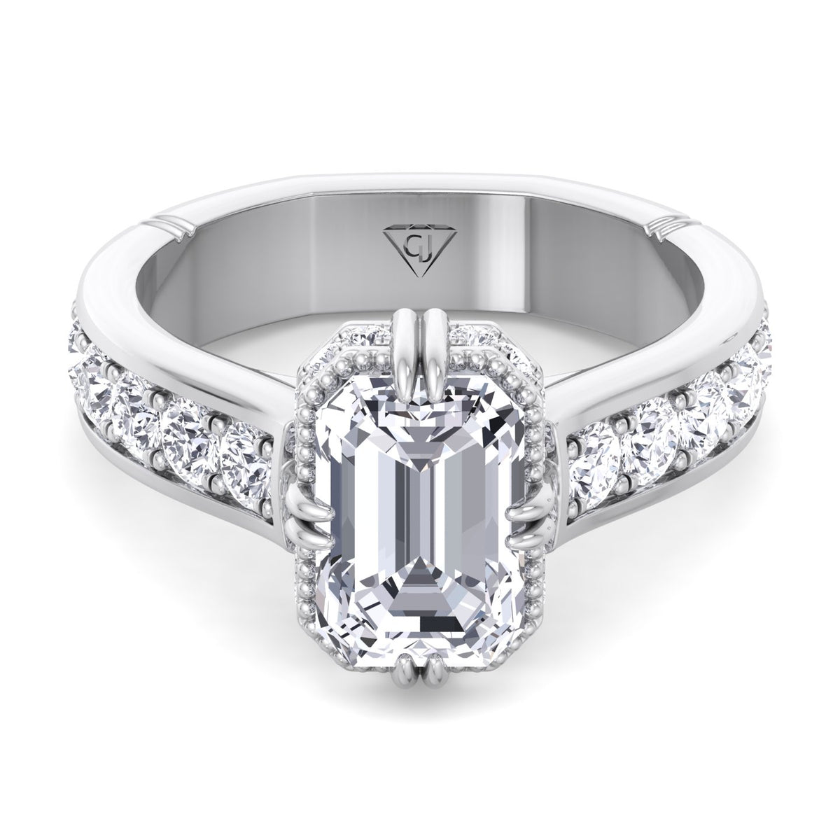 emerald-engagement-ring-with-side-stones-and-invisible-halo-white-gold