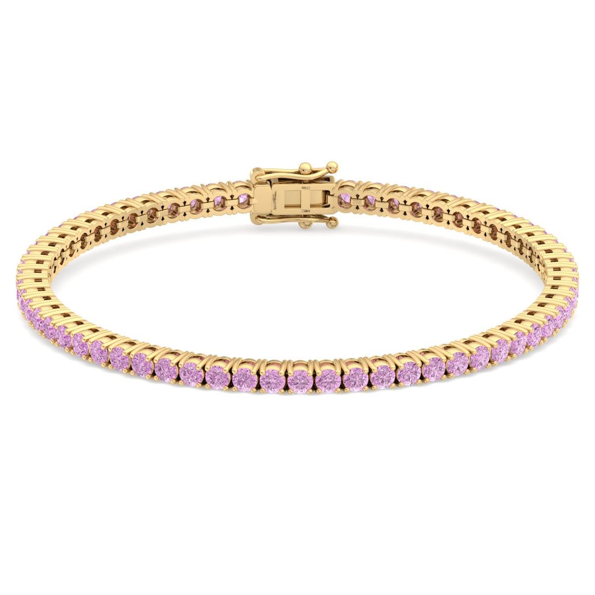 Natural pink sapphire tennis bracelet 14K yellow gold