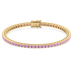 Natural pink sapphire tennis bracelet 14K yellow gold