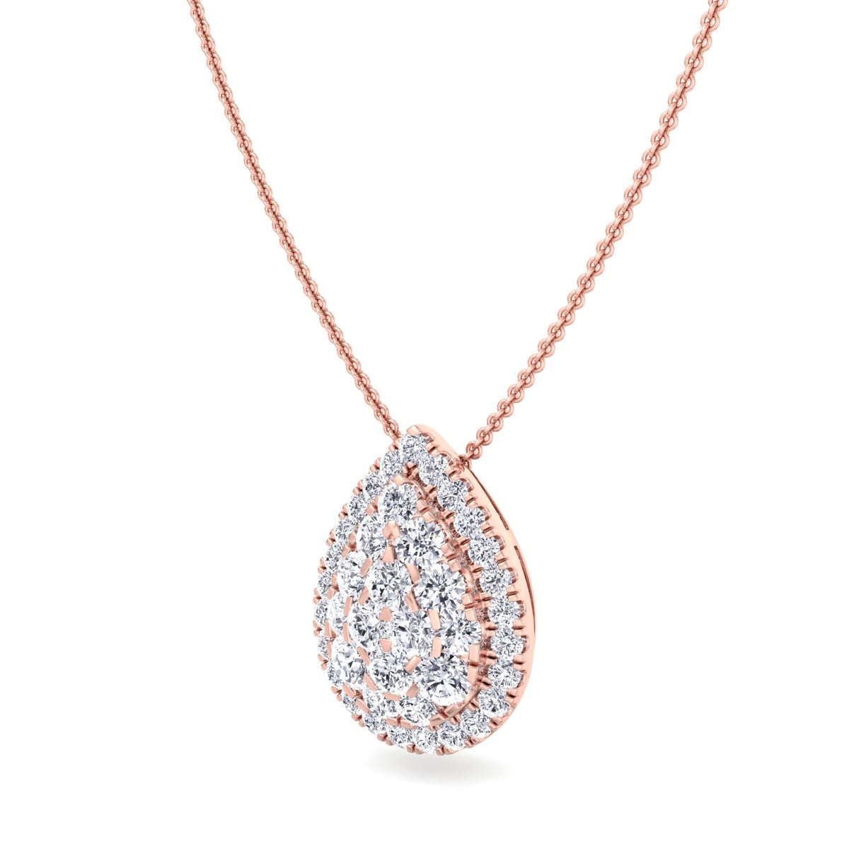 1 Carat Pear Diamond Pendant Necklace, Rose Gold
