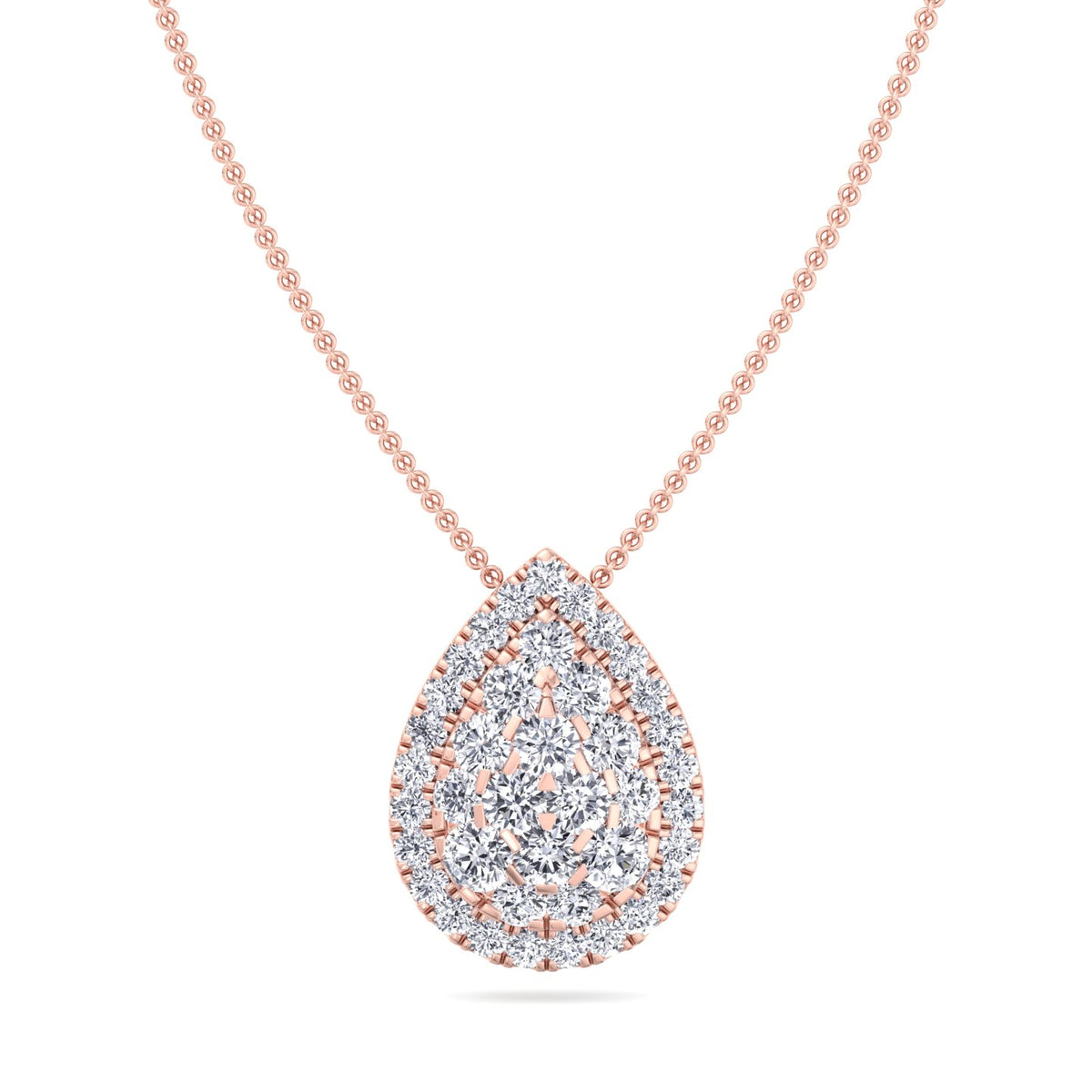 1 Carat Pear Shape Diamond Pendant Necklace, Rose Gold