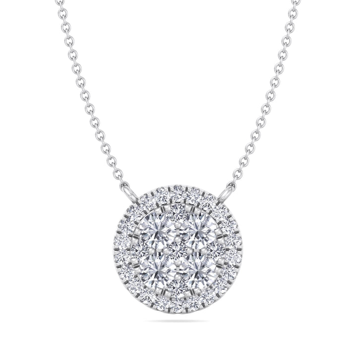 1 Carat Round Shape Diamond  Necklace White Gold