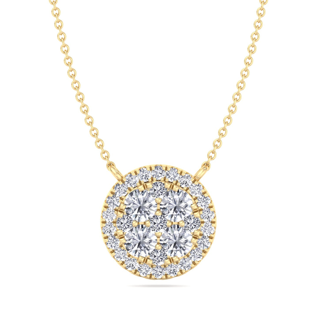 1 Carat Round Shape Diamond  Necklace Yellow Gold