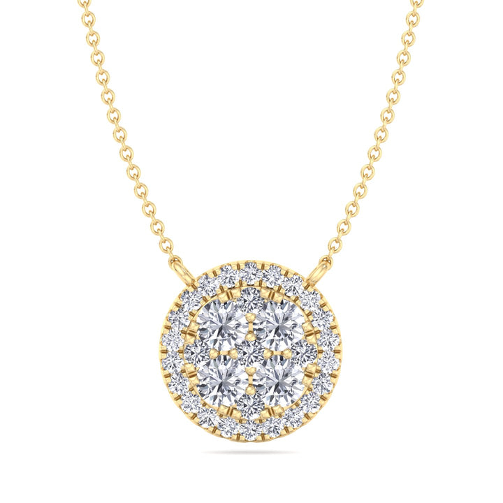 1 Carat Round Shape Diamond  Necklace Yellow Gold