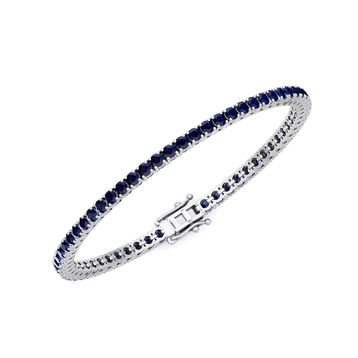 4-prong natural blue sapphire tennis bracelet 14K white gold