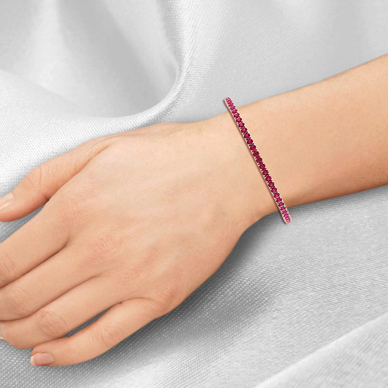 4-prong natural red ruby tennis bracelet 3CT 14K rose gold