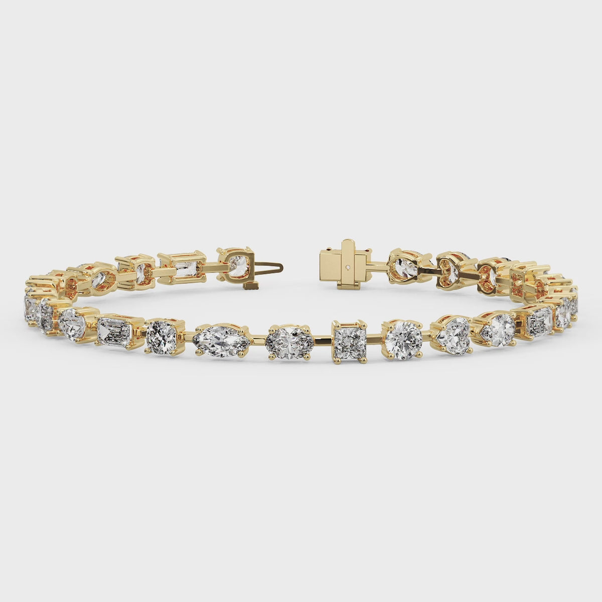 10.50CT multi-shape natural diamond tennis bracelet 14K yellow gold