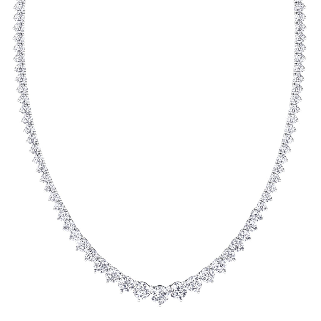 3-Prong Riviera Graduated Natural Diamond Tennis Necklace Platinum