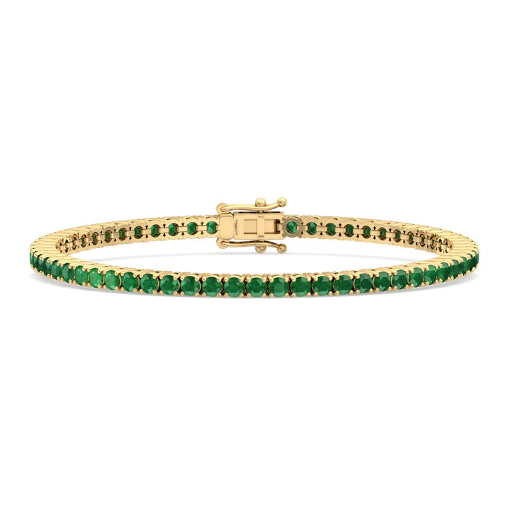 round-cut-3-carat-green-emerald-tennis-bracelet-in-solid-yellow-gold