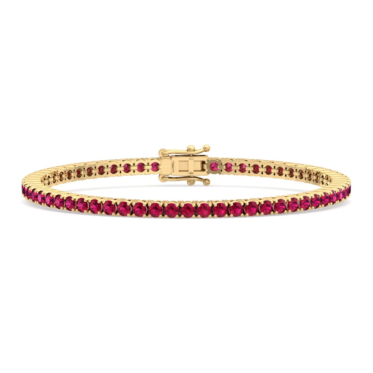 4-prong red ruby tennis bracelet 14K yellow gold