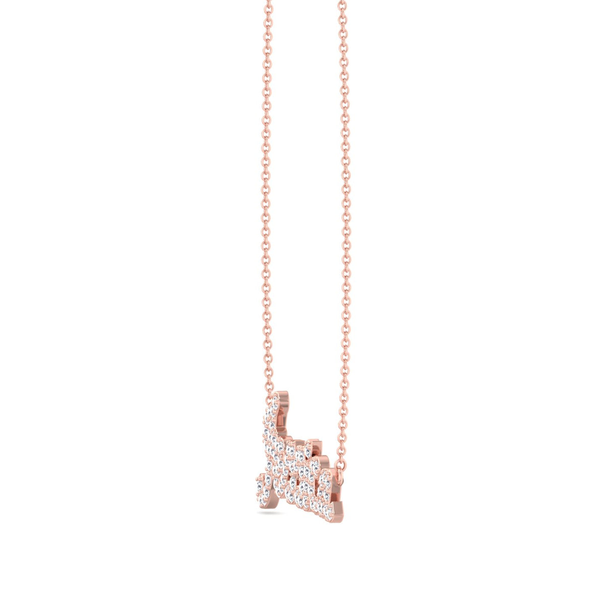 3/4CT Custom Diamond Name Necklace, Rose Gold, Angled