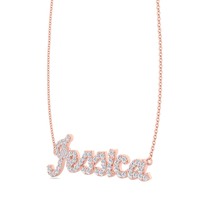 3/4CT Custom Diamond Name Necklace, Rose Gold, Front