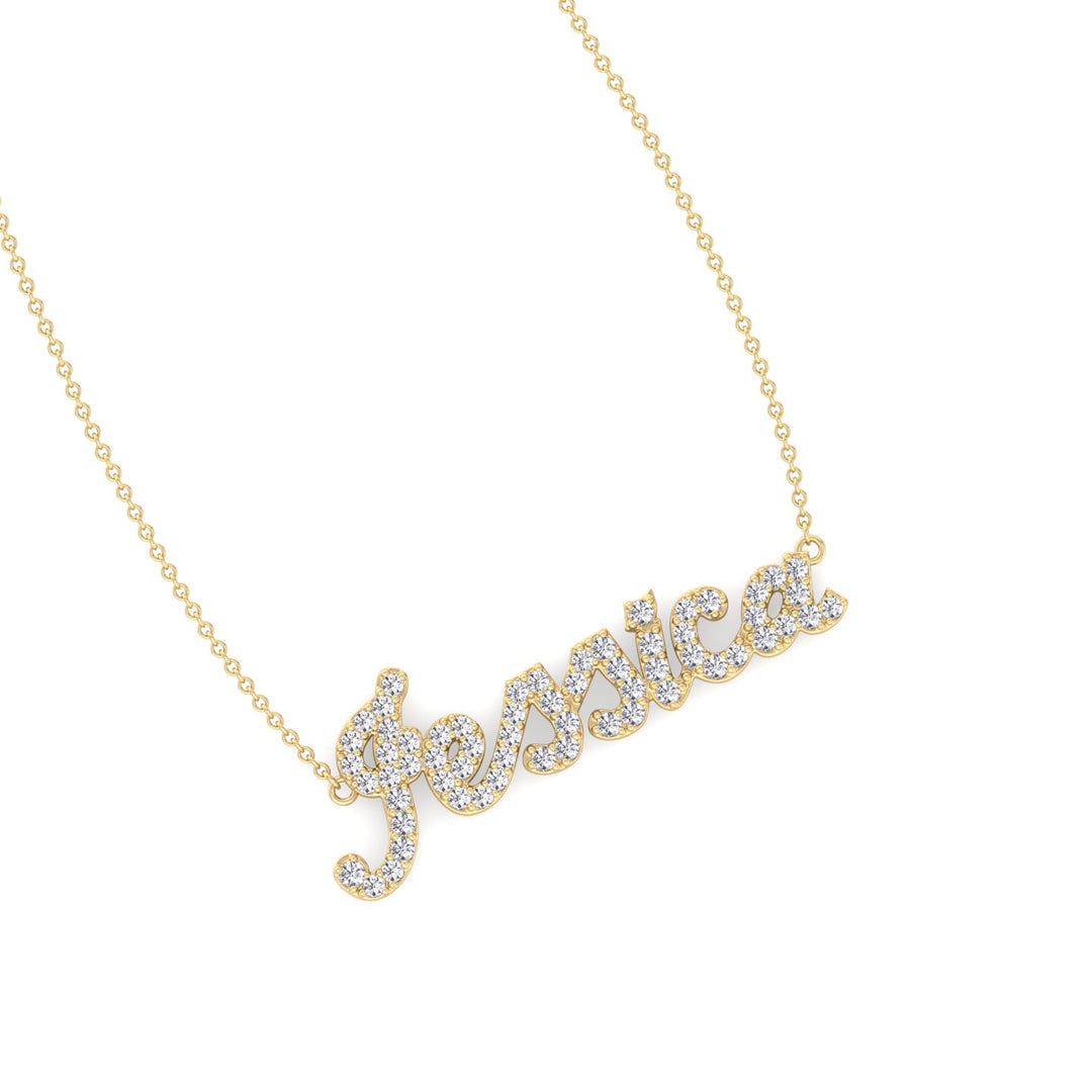 3/4CT Custom Diamond Name Necklace, Yellow Gold, Angled