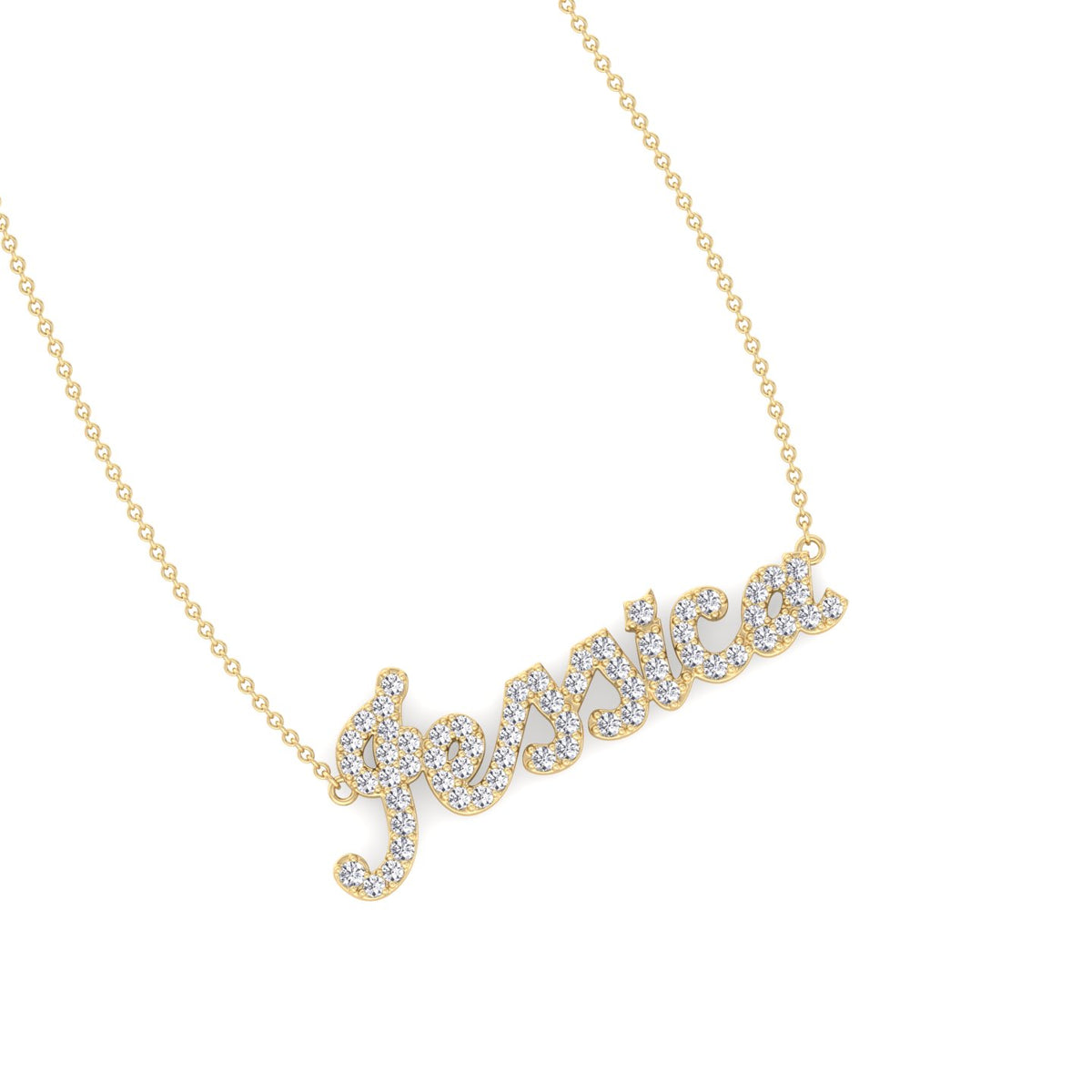 3/4CT Custom Diamond Name Necklace, Yellow Gold, Angled