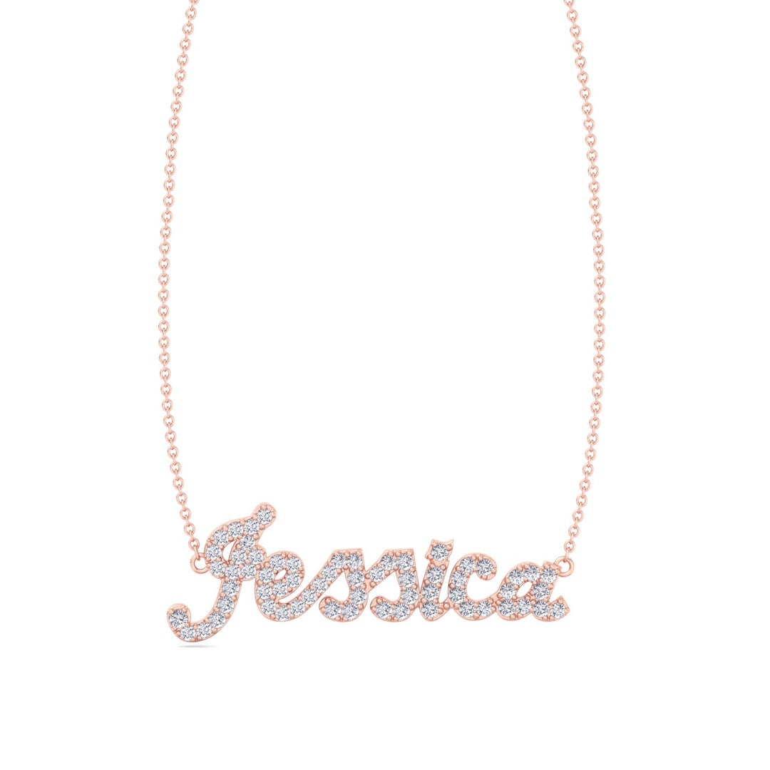 3/4CT Custom Diamond Name Pendant Necklace, Rose Gold