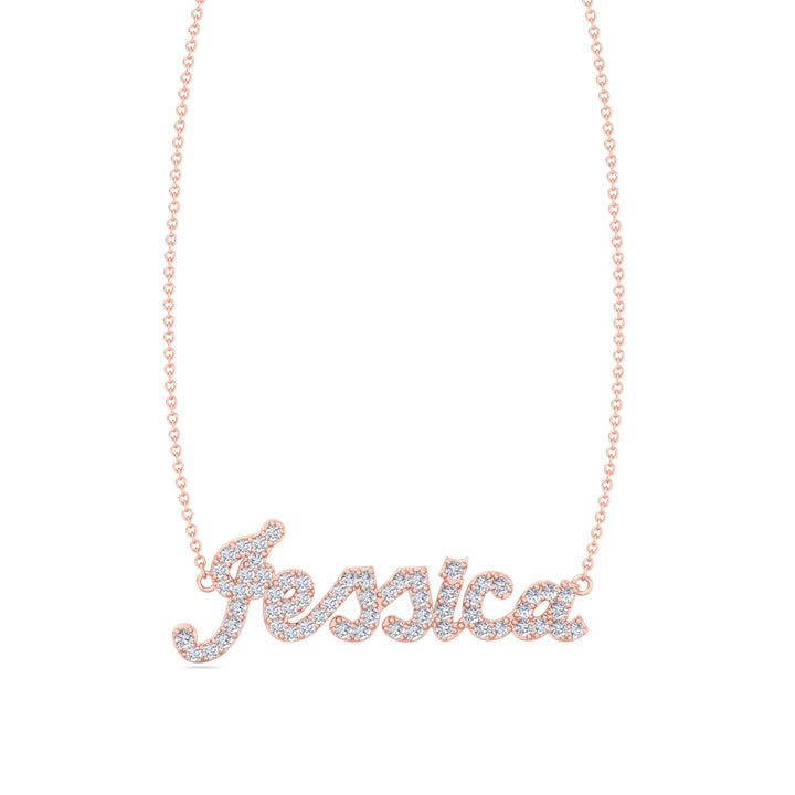 3/4CT Custom Diamond Name Pendant Necklace, Rose Gold