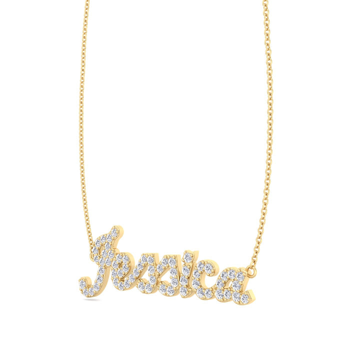 3/4CT Custom Diamond Name Pendant Necklace, Yellow Gold