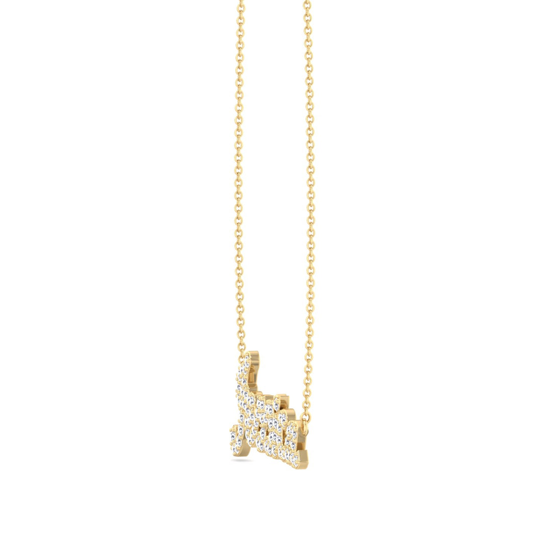 3/4CT Custom Diamond Name Pendant Necklace, Yellow Gold, Angled