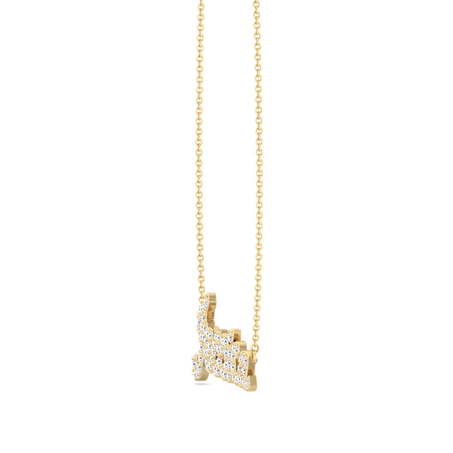 3/4CT Custom Diamond Name Pendant Necklace, Yellow Gold, Angled
