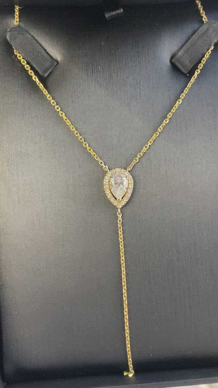 Hannah - 1.20CT Pear Shape Halo Diamond Lariat Necklace