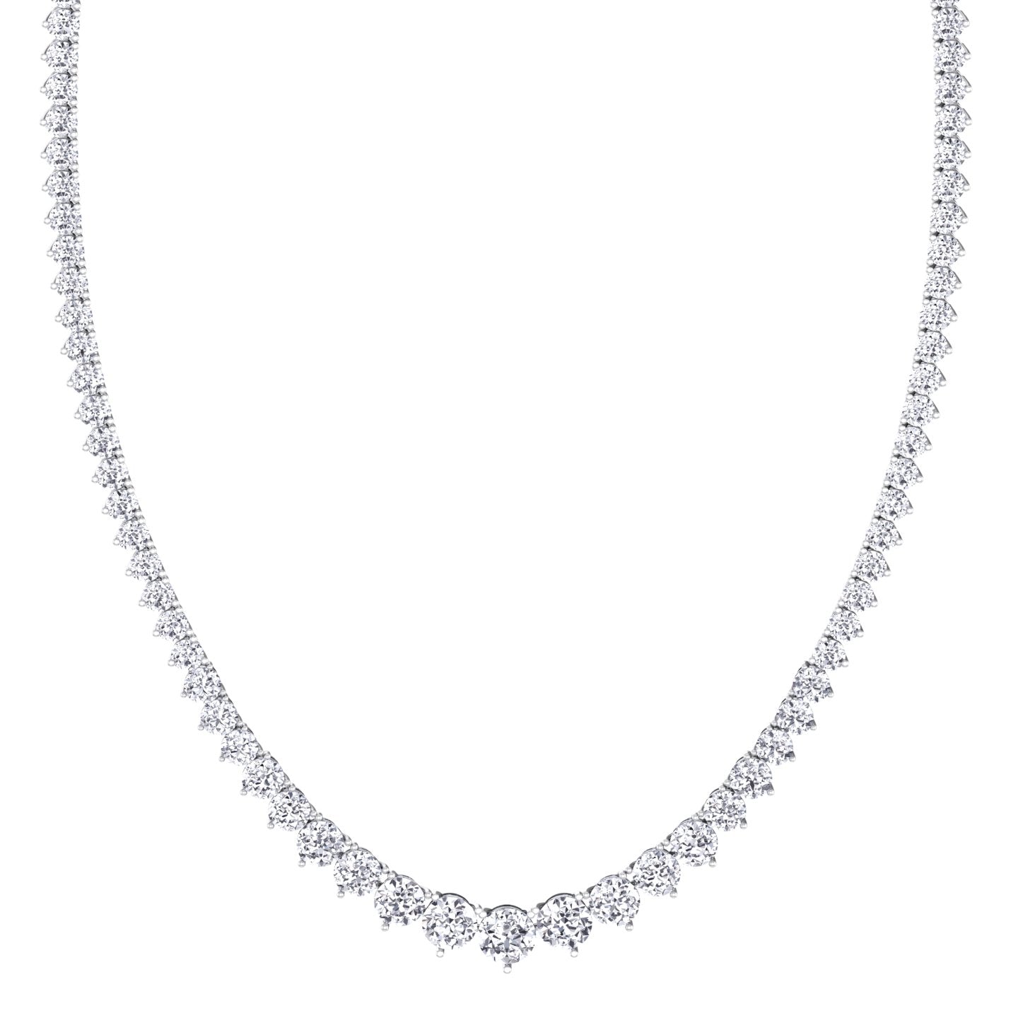 Riviera Graduated Natural Diamond Tennis Necklace 3-Prong in Platinum