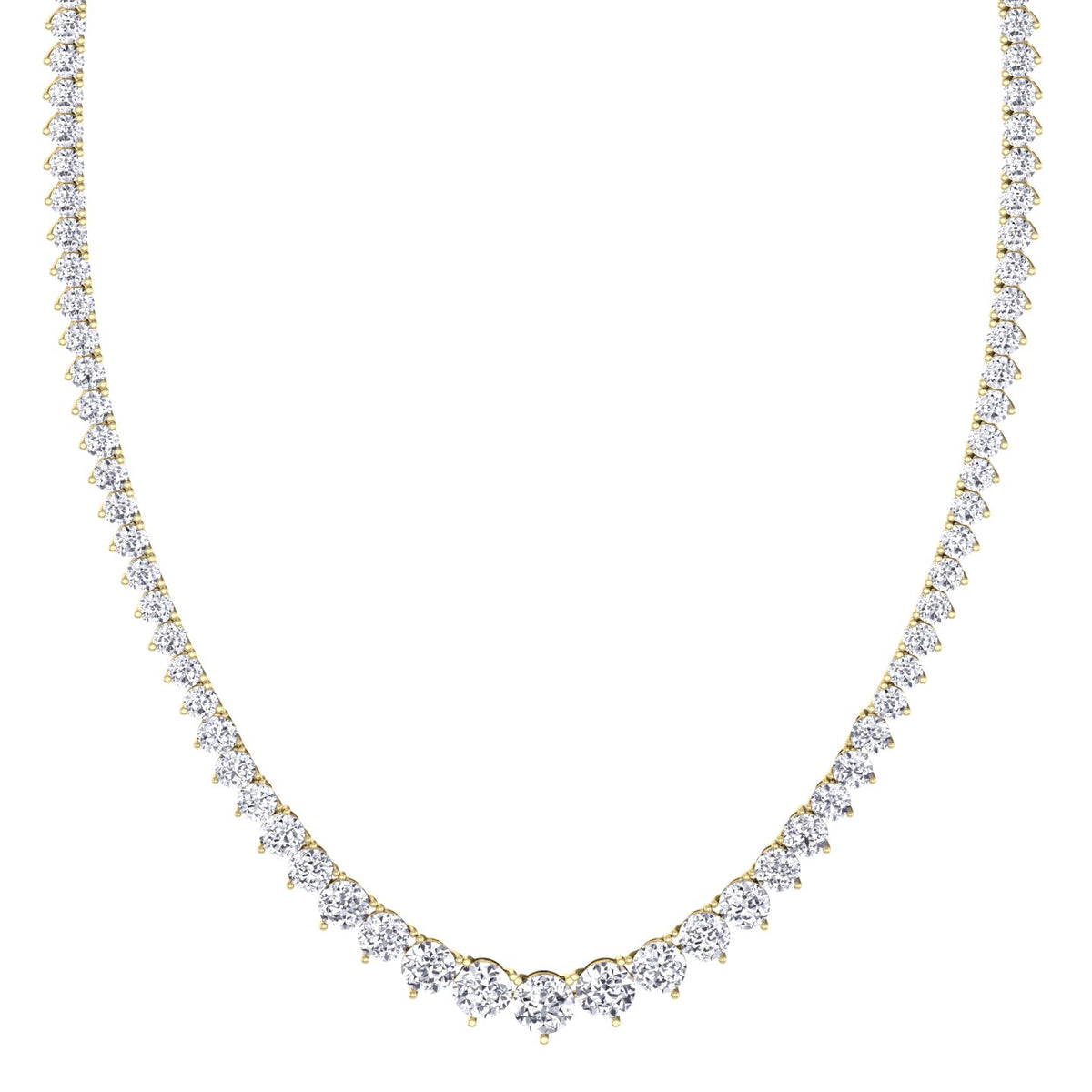 6CT Riviera Natural Diamond Tennis Necklace, Yellow Gold, Profile
