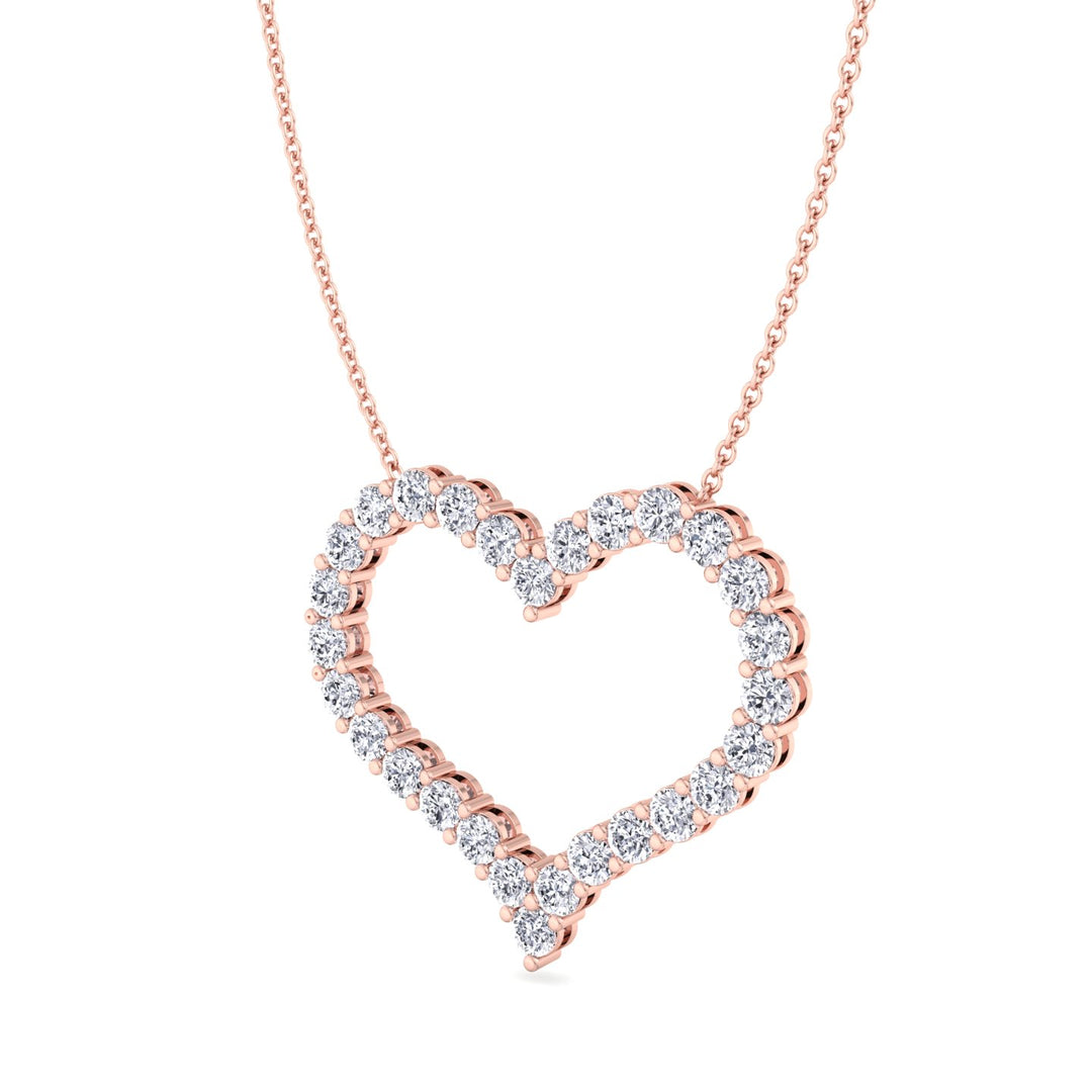 Aura-Open Heart Diamond Necklace, Rose Gold, Tilted