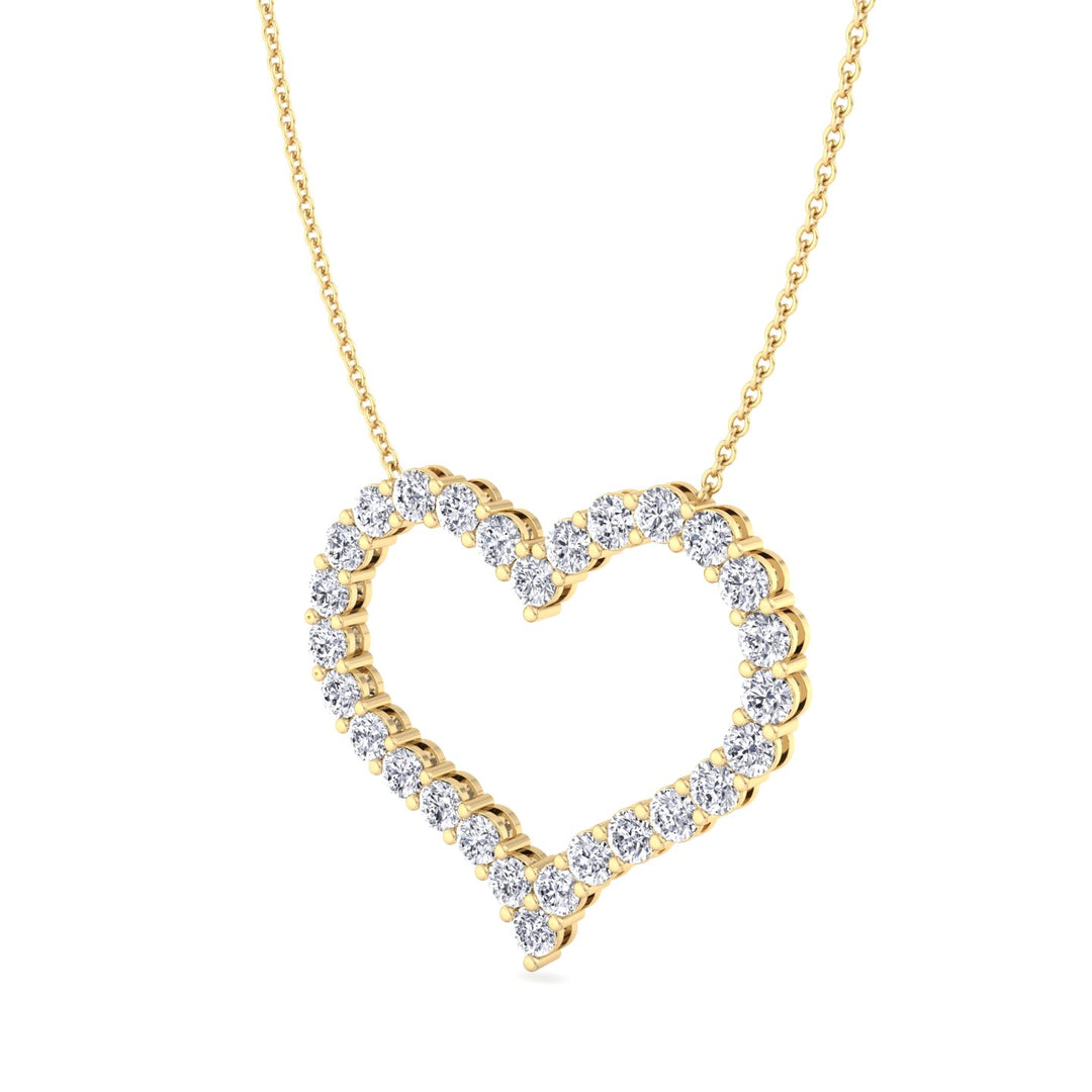 Aura-Open Heart Diamond Necklace, Yellow Gold, Tilted
