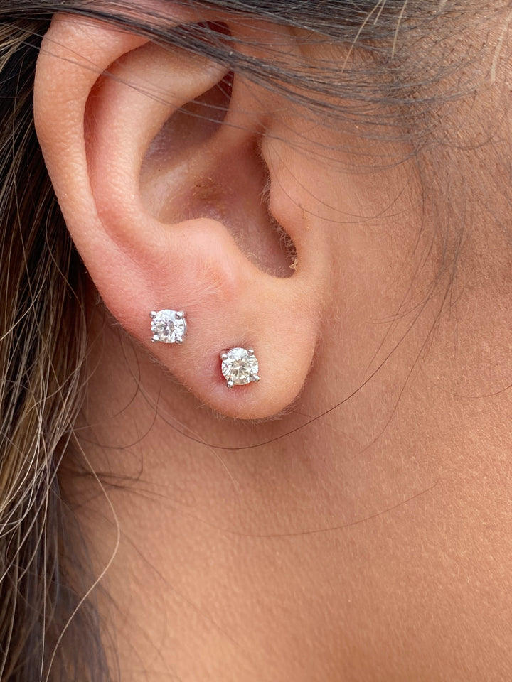 Ava - Dainty 0.25Ct Round Diamond Stud Earrings, On Ear
