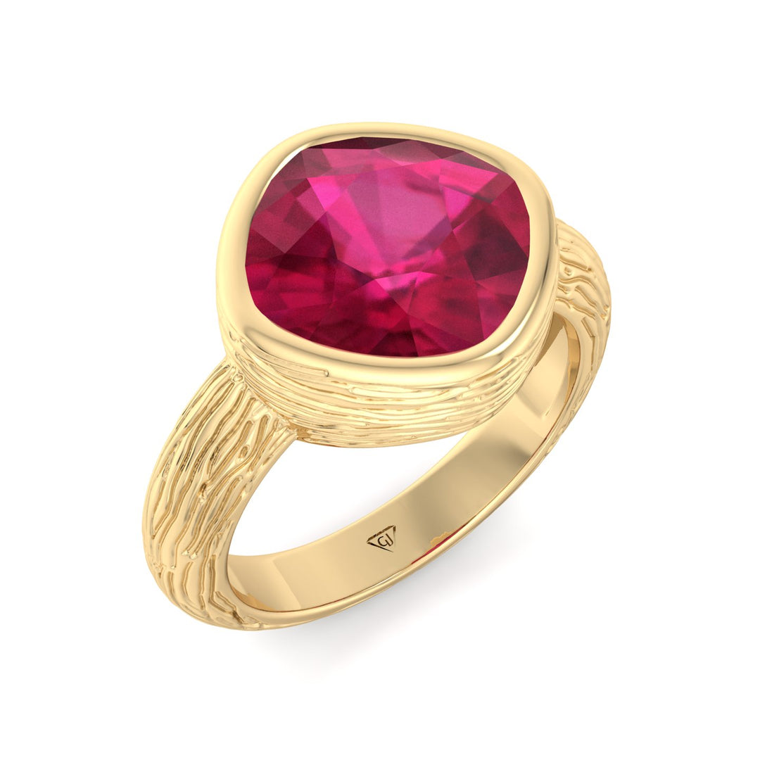 Azura Cushion Cut Ruby Engagement Ring Yellow Gold