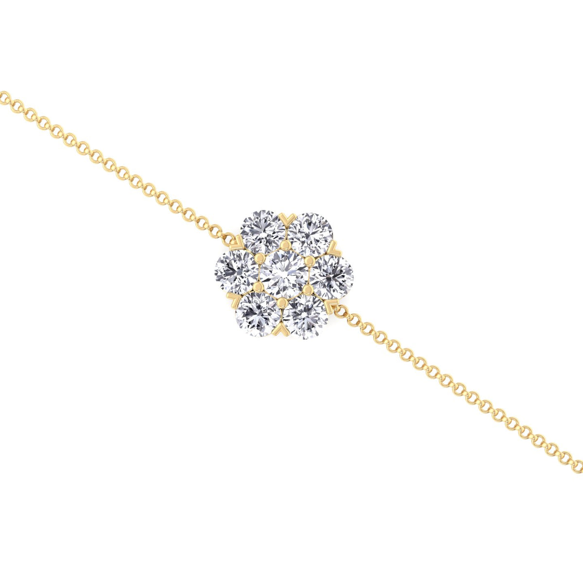 Natural round diamond flower cluster Rolo bracelet