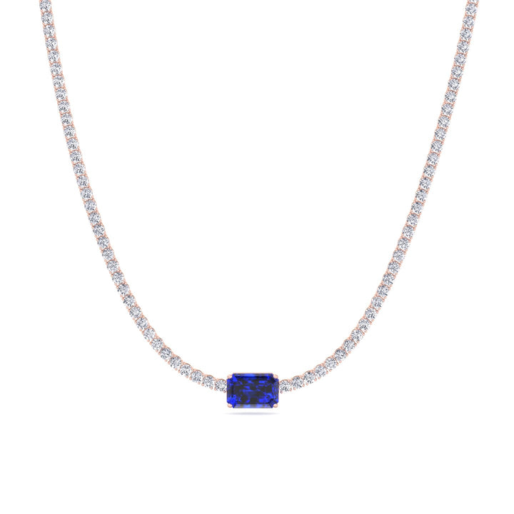Blue Sapphire Diamond Tennis Necklace, Rose Gold