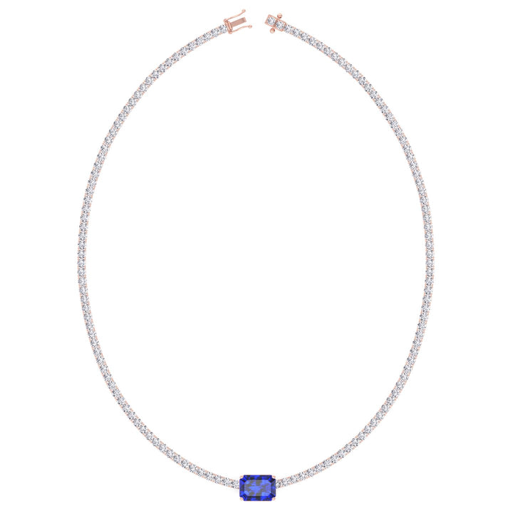 Blue Sapphire Diamond Tennis Necklace, Rose Gold, Profile