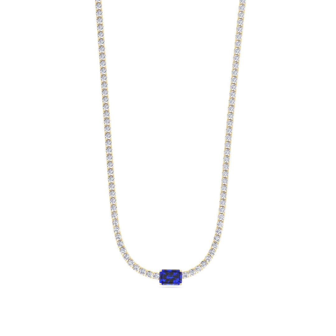 Blue Sapphire Diamond Tennis Necklace, Yellow Gold