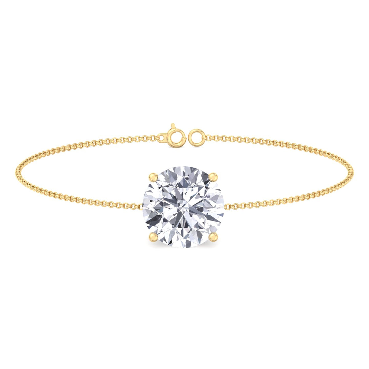 Round natural diamond solitaire chain bracelet 14K yellow gold